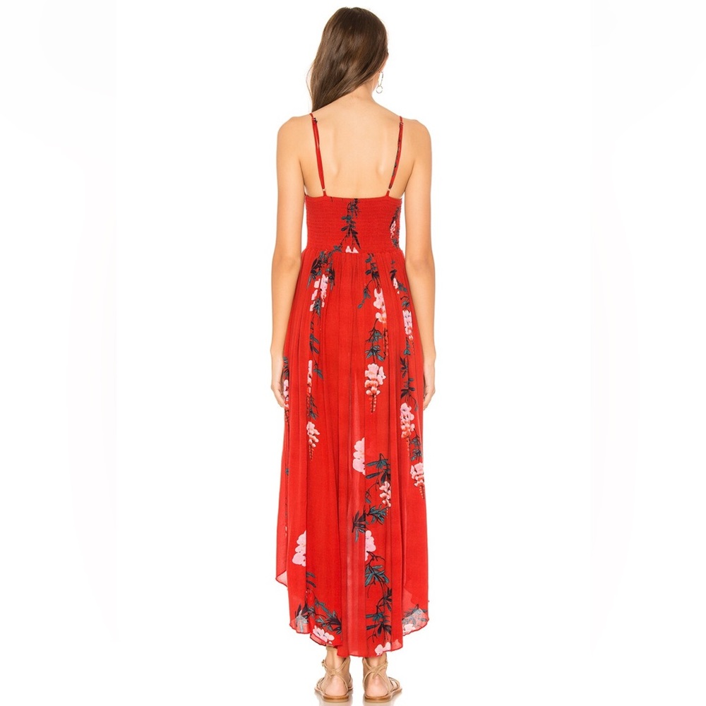 Free People Beau Smocked Printed Slip Red XS - Picture 6 of 9